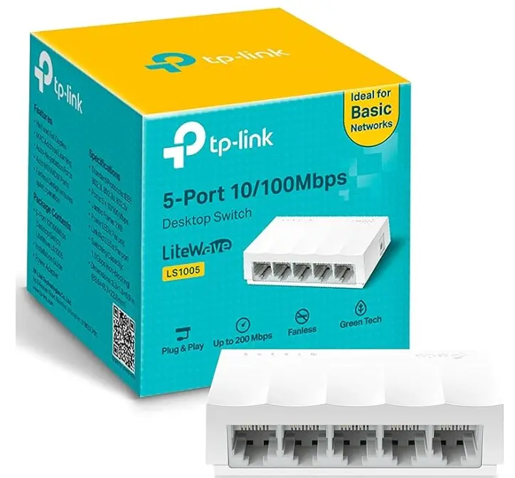 TP-Link LS1005 5-Port 10/100Mbps Desktop Switch|Green Ethernet Technology Network Hub|IEEE 802.3X |Plug and Play|Fanless Design